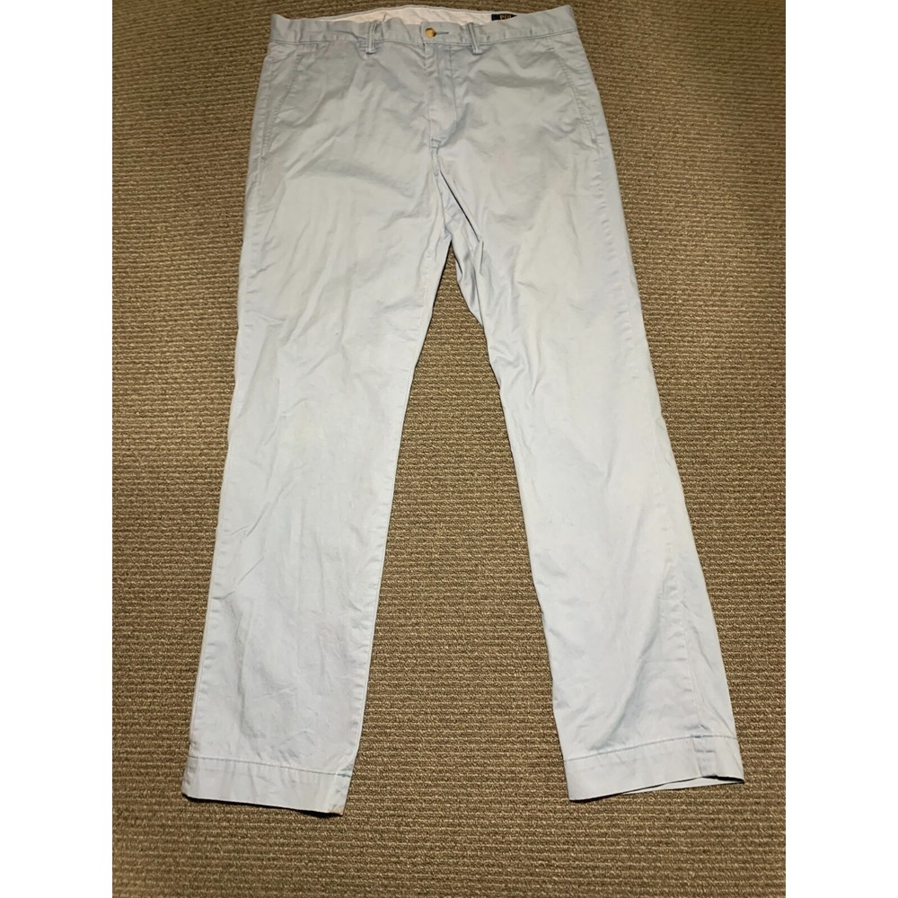 Polo Ralph Lauren Mens Classic Fit Flat Front Chino Blue Pants 34x32 Cotton